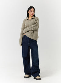unisex-high-waist-solid-pocket-straight-leg-jeans-cd328