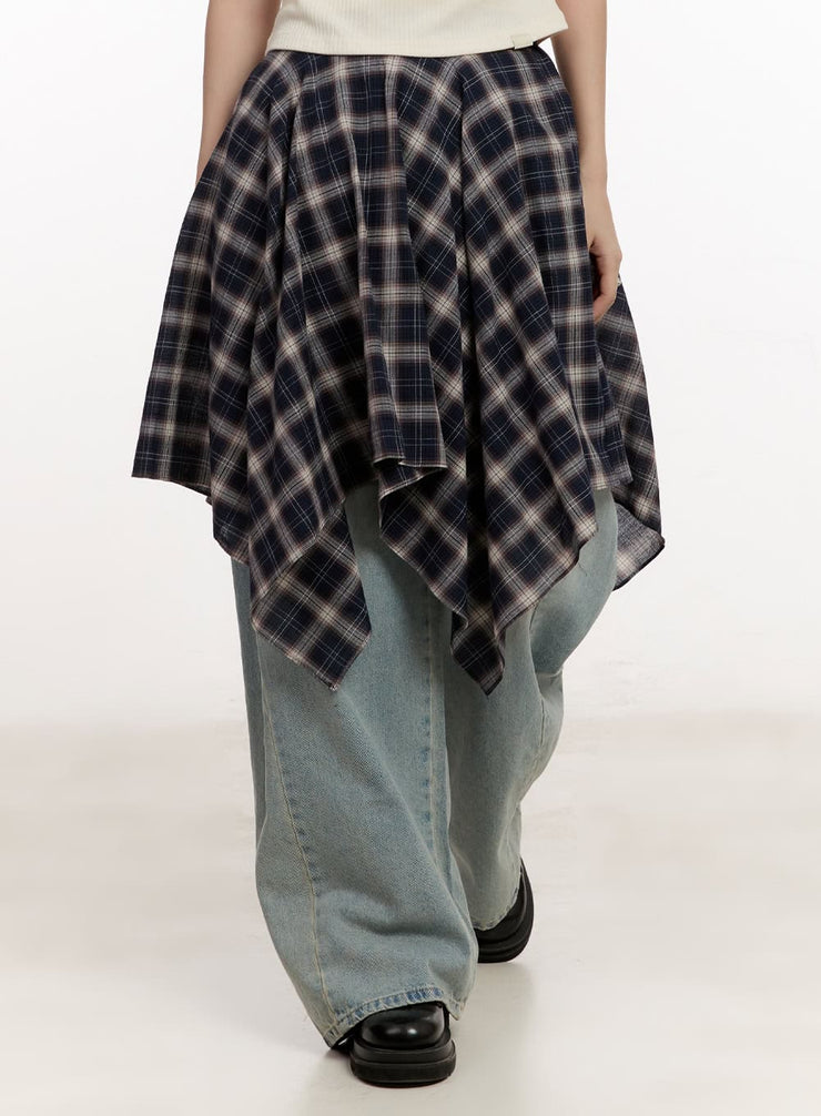 checkered-layering-handkerchief-midi-skirt-cm510 / Dark blue