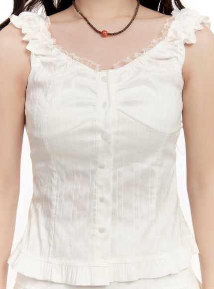 Lace Frill Sleeveless Blouse Top CM510