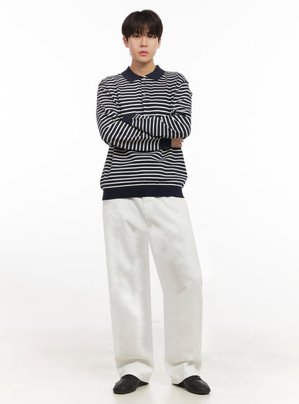 Men's Cotton Wide-Fit Trousers (White) IJ517