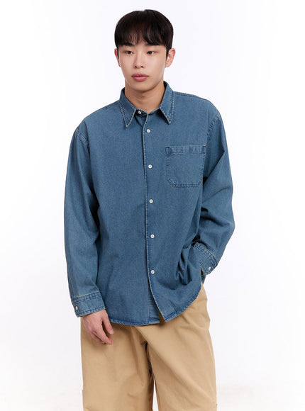 Men's Washed Denim Collared Shirt IM512