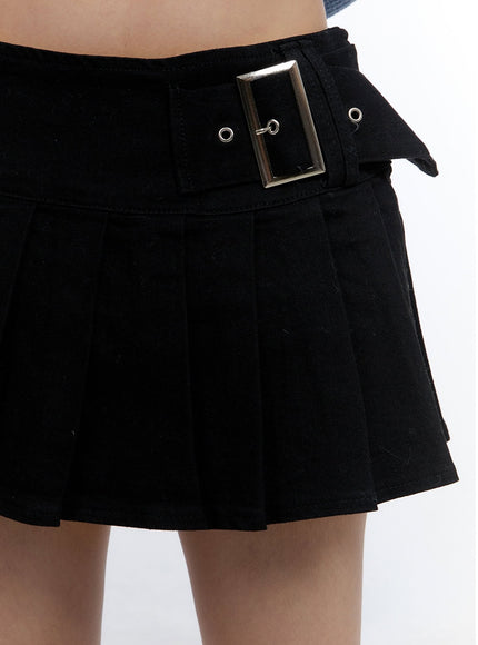 buckle-pleated-denim-mini-skirt-co419