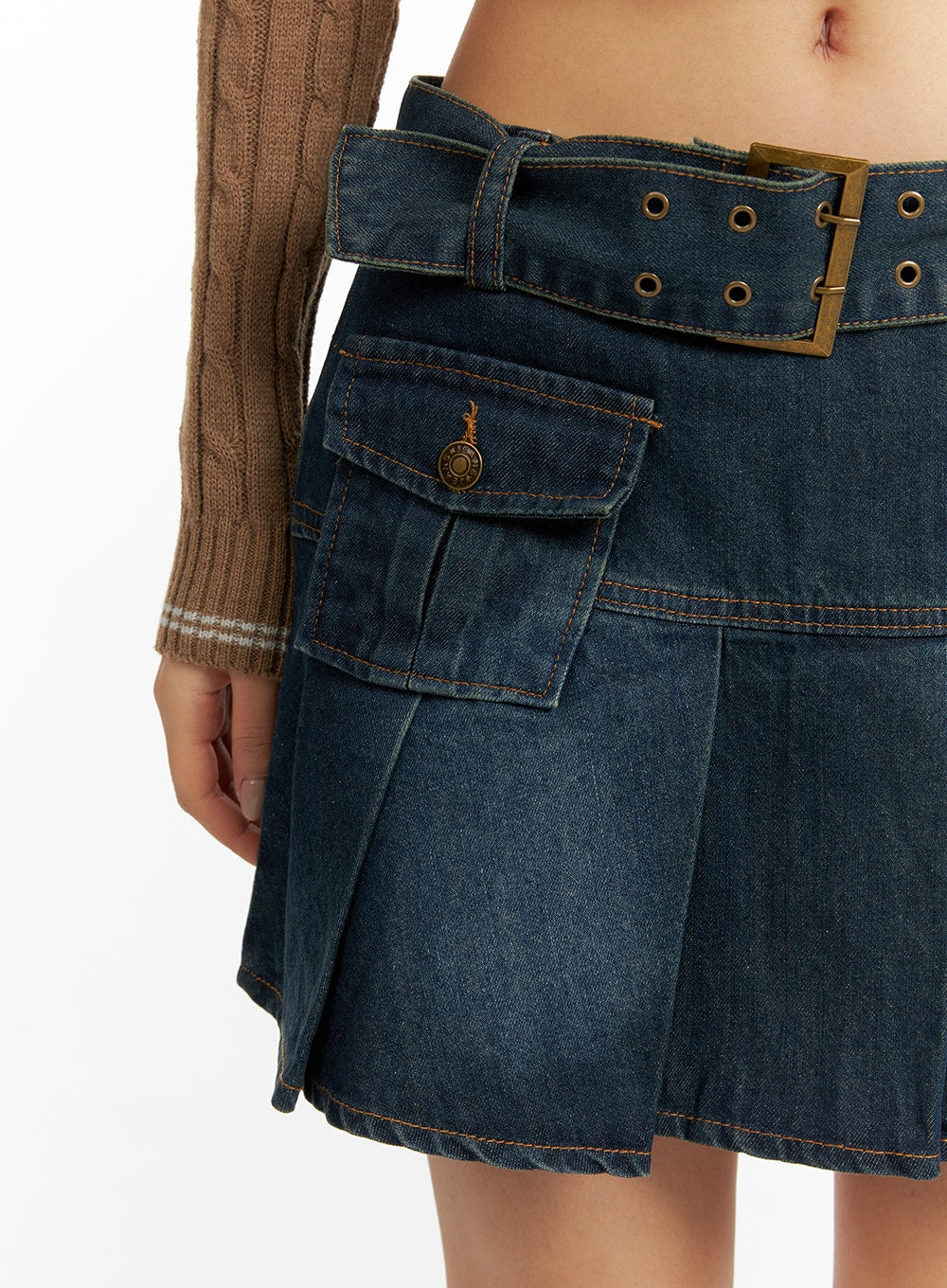 pleated-denim-mini-skirt-with-belt-cf426