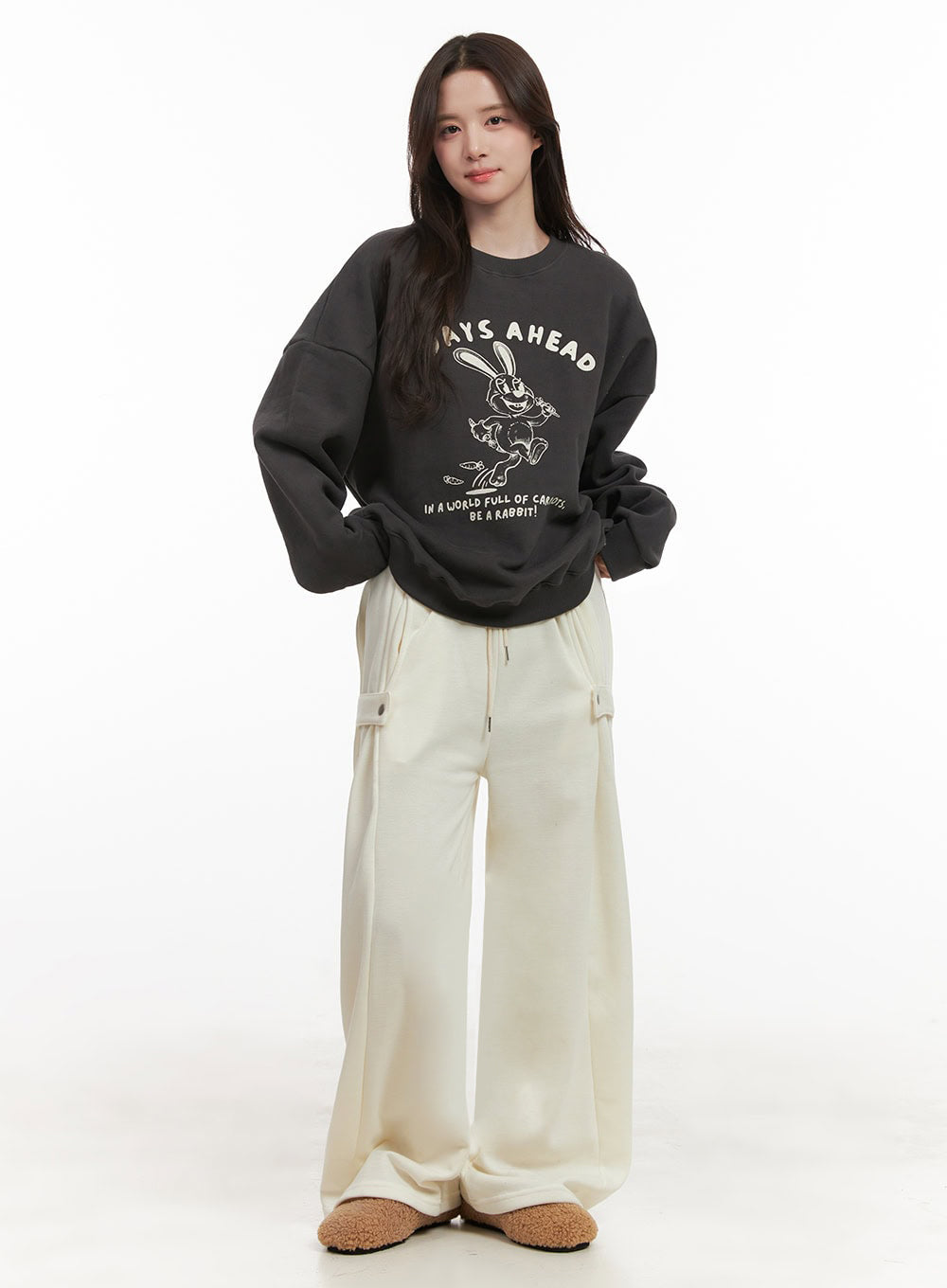 Cozy Pintuck Buttoned Wide-Leg Sweatpants IJ510