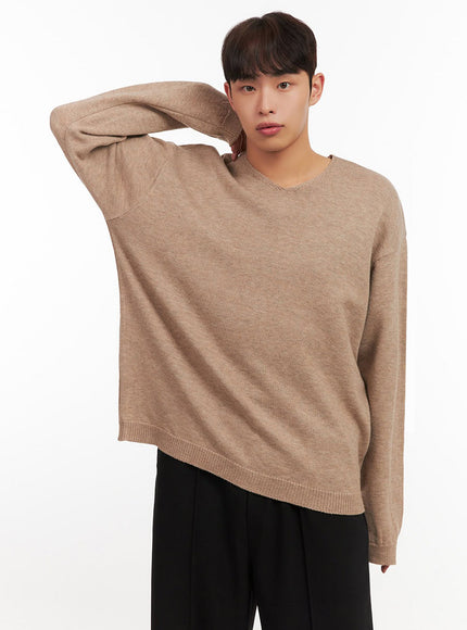 Men's Essential Beige V-Neck Sweater IF521