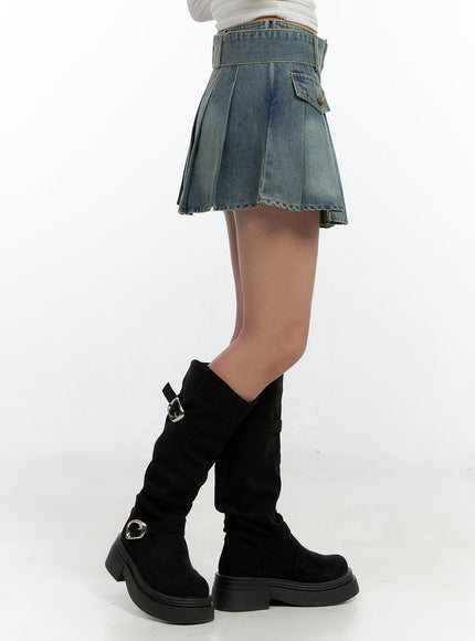 buckle-pocket-washed-mini-skirt-cn401