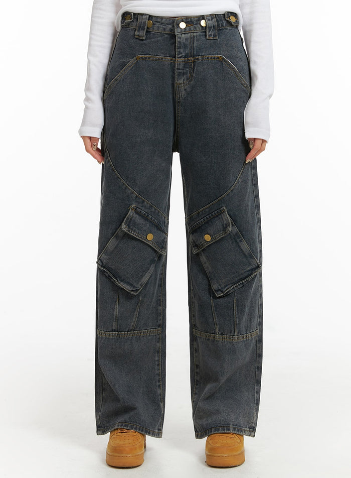 mid-waist-cargo-jeans-cj411 / Dark blue