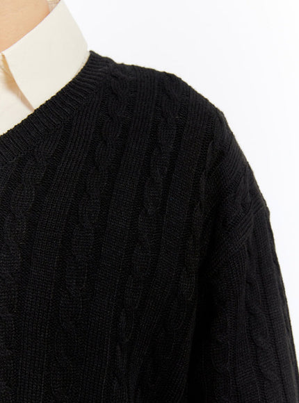 Men's Cable-Knit V-Neck Sweater IF528