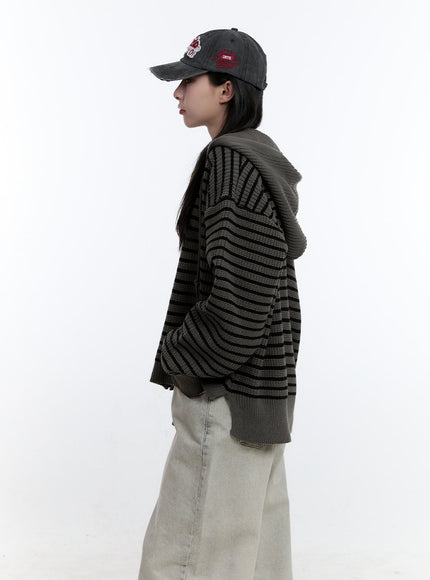 Striped Zip-Up Hooded Knit Jacket CJ520