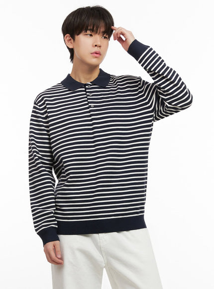 Men's Striped Long Sleeve Polo IJ517