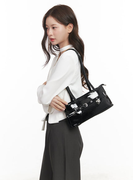 Buckle Heart Faux-Leather Shoulder Bag CM511