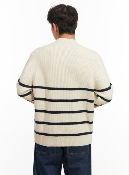 Men's Striped Half-Zip Knit Sweater ID431