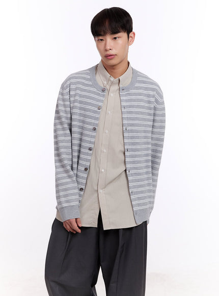 Men's Striped Buttoned Roundneck Cardigan IM512