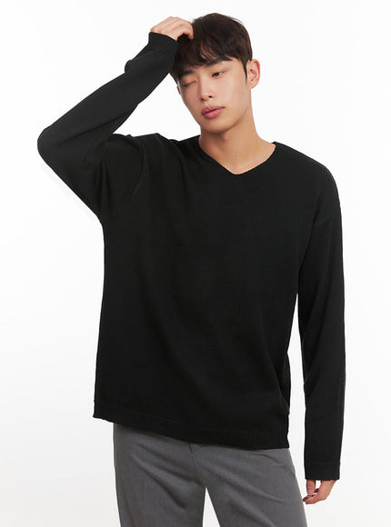 Men's Essential Black V-Neck Sweater IF517