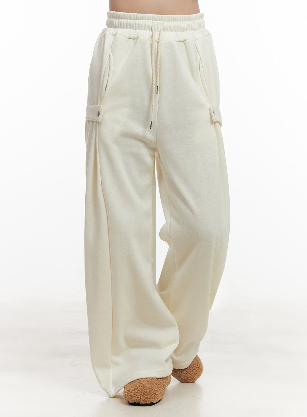 Cozy Pintuck Buttoned Wide-Leg Sweatpants IJ510