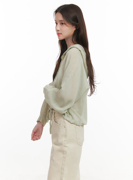 Sheer Hooded Button-Up Blouse CJ515