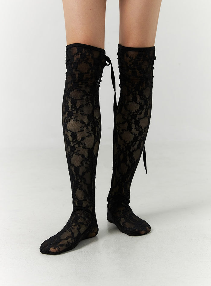ribbon-lace-mesh-socks-cn317 / Black