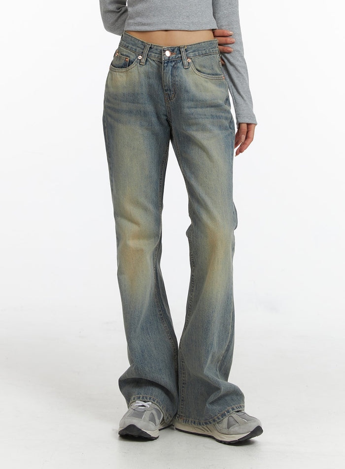 slim-leg-washed-denim-bootcut-jeans-cj416 / Blue