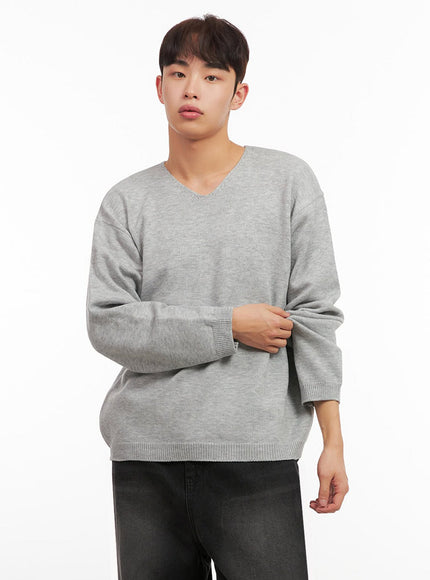 Men's Essential Gray V-Neck Sweater IF517