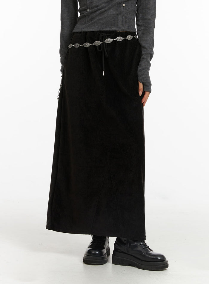 drawstring-waist-maxi-skirt-cj417 / Black