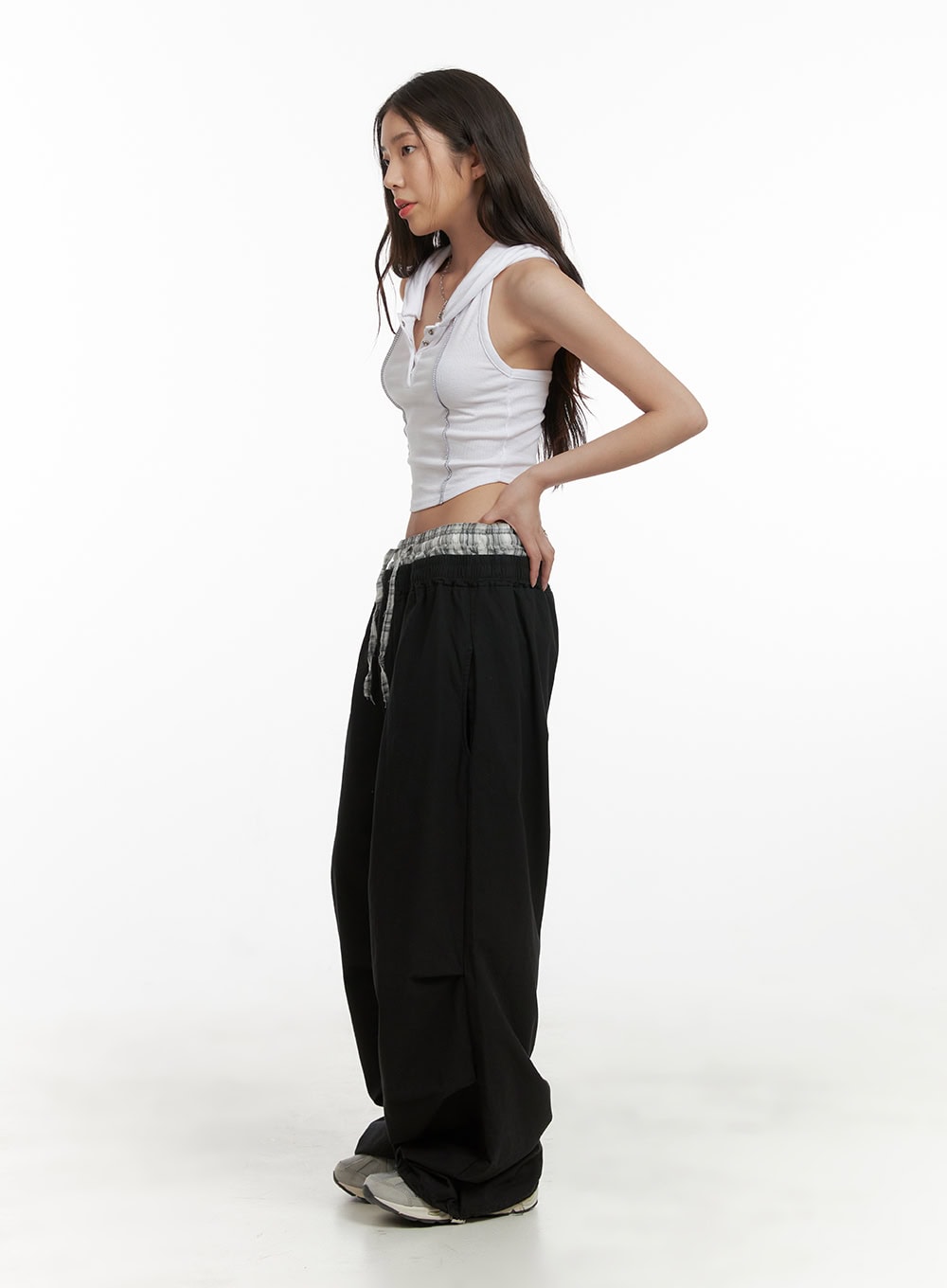 checked-shorts-layered-wide-leg-trousers-cy416