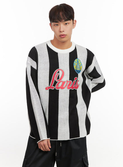 Men's Striped Oversized Graphic Sweater IF521