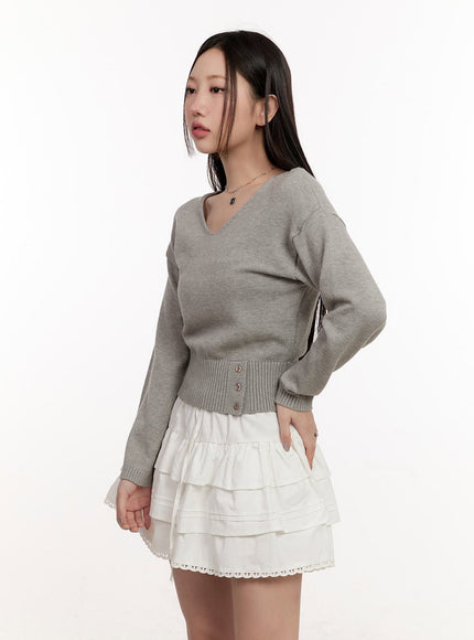 Buttoned V-Neck Crop Sweater CM510