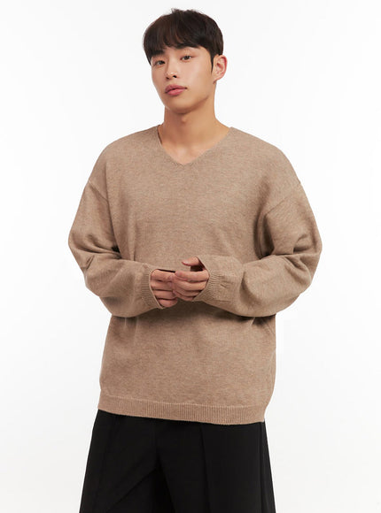 Men's Essential Beige V-Neck Sweater IF521