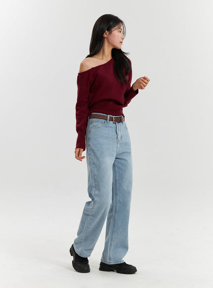 Mid-Waist Light Washed Button Wide Leg Jeans OD320