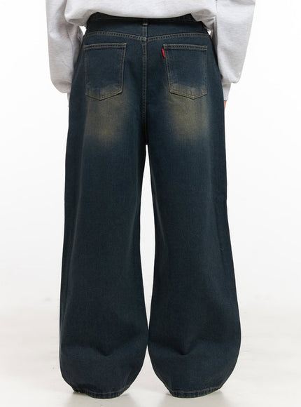 Men's Vintage Washed Wide-Leg Jeans IJ517