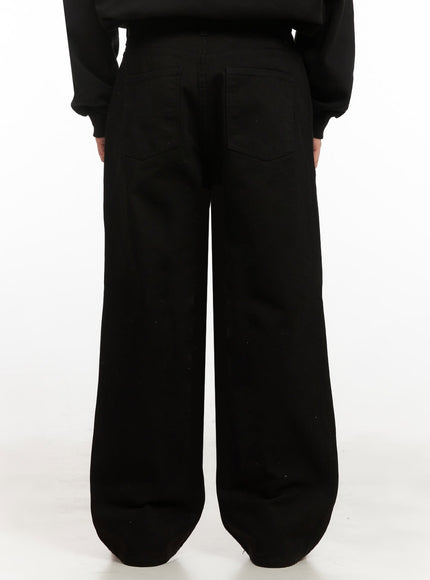 Men's Cotton Wide-Fit Trousers (Black) IJ517