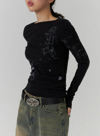 round-neck-graphic-long-sleeve-top-cd319