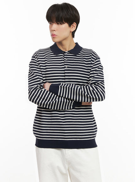 Men's Striped Long Sleeve Polo IJ517