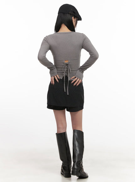 Back Lace-Up Henley Neck Top CJ517