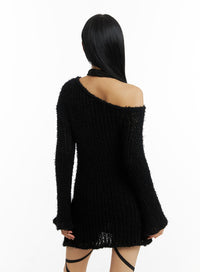 fuzzy-knit-asymmetrical-shoulder-mini-dress-cm406