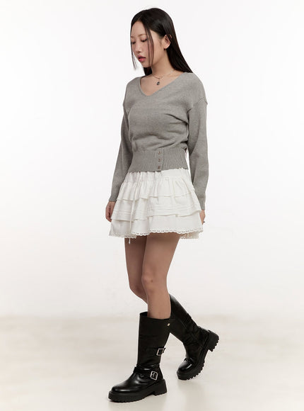 Buttoned V-Neck Crop Sweater CM510