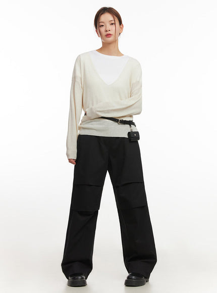 Wide-Fit Cotton Pintuck Trousers IM513