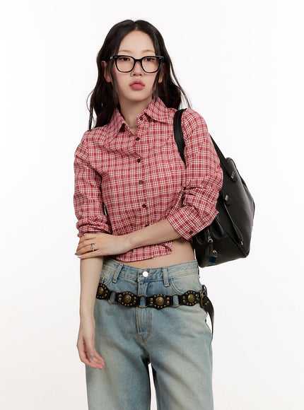 Checkered Collared Crop Shirt CM510