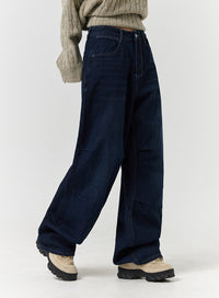 unisex-high-waist-solid-pocket-straight-leg-jeans-cd328