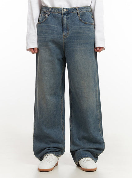 Men's Washed Wide-Leg Jeans IF517