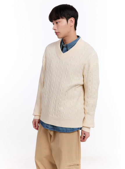 Men's Cable Knit V-Neck Sweater IM512