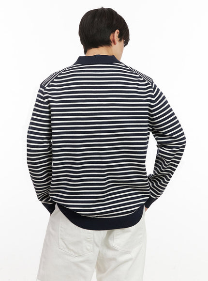 Men's Striped Long Sleeve Polo IJ517