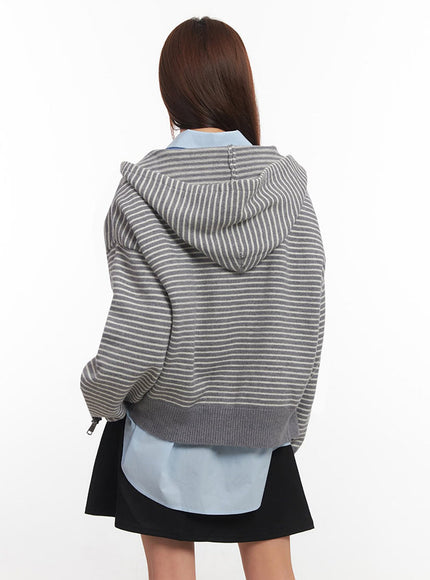 Stripe Zip-Up Hooded Cardigan IM514