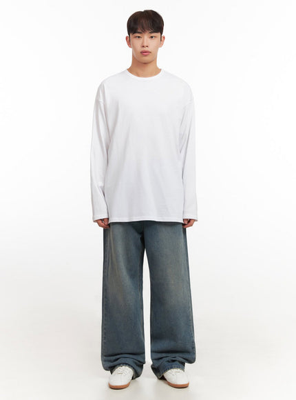 Men's Washed Wide-Leg Jeans IF517