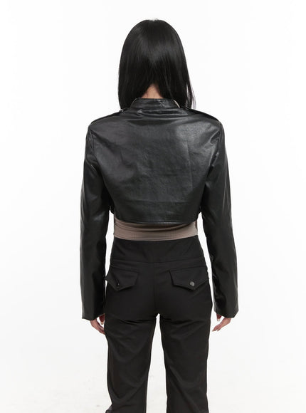 Chic Zip-Up Faux-Leather Crop Jacket CJ516