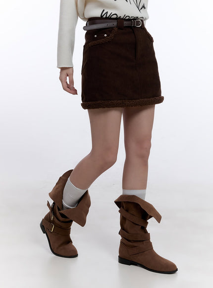 Triple Buckle Suede Mid-Calf Boots CJ511