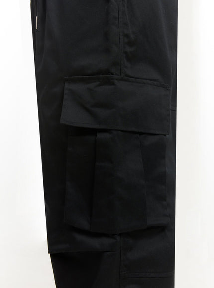 Men's Pintuck Wide-Leg Cargo Pants (Black) IF521