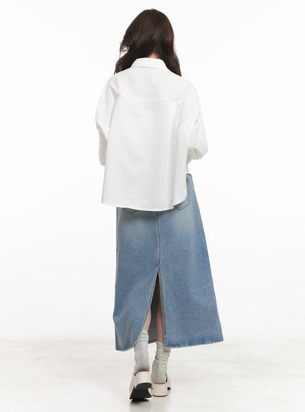 Back-Slit Stitched Denim Maxi Skirt CM511