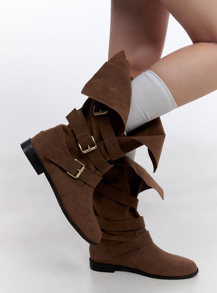 Triple Buckle Suede Mid-Calf Boots CJ511