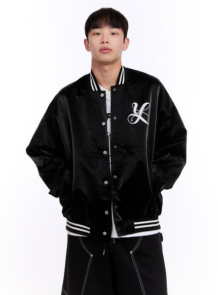 Men's Glossy Leather Varsity Jacket IM512